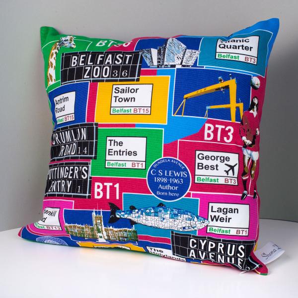 Belfast Street Signs Map Cushion - Large | Hanging Decorations | from Shona Donaldson