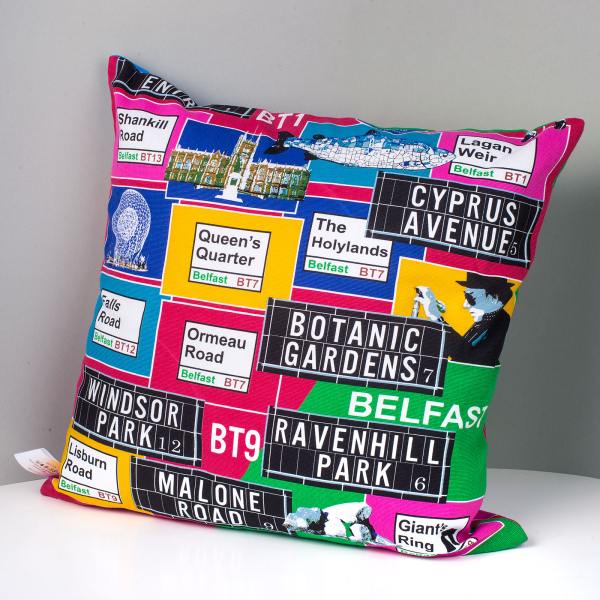 Alttag: Belfast Street Signs Map Cushion - Large from ShonaD | 