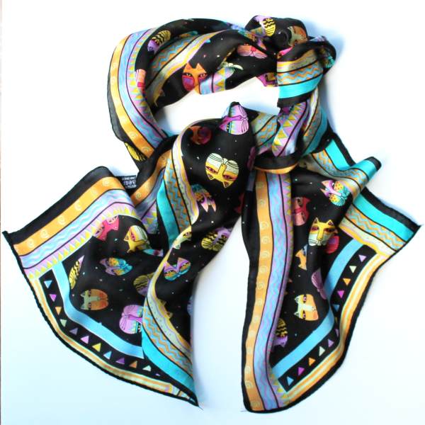 Alttag: Multi Cat Silk Scarf With Black Background from ShonaD | 