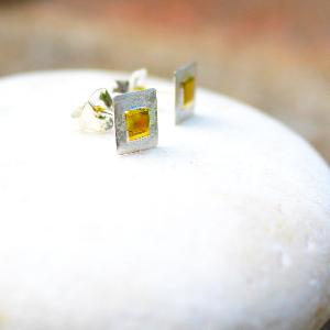 Silver & Square Gold Stud Earrings