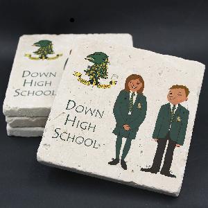 Down High School Coaster - Girl and Boy Pupils