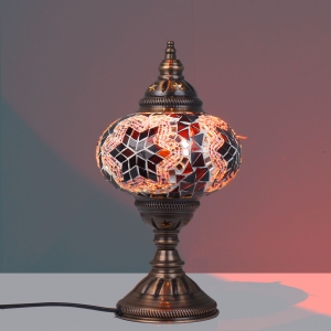 Mosaic Desk Lamp Red Star & Red Background (Small)