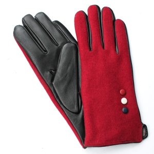 Deep Red Gloves with Buttons