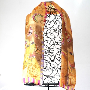 Cat And Butterfly Silk Scarf