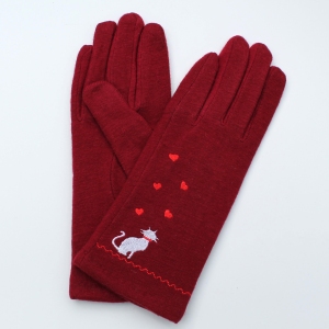 Burgundy Cat Design Gloves