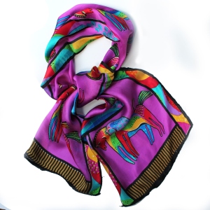 Abstract Horses Silk Scarf With Pink Background