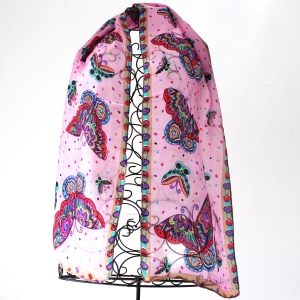 Butterfly Silk Scarf With Pink Background